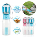 3-in-1 Tragbare Haustier-Wasserflasche – Wasserspender, Futterbehälter und Kotbeutelspender für Hunde und Katzen