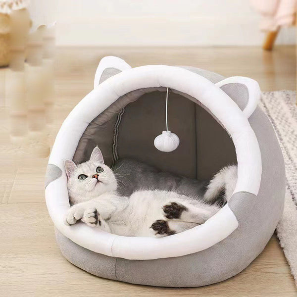 Winterliches Katzenhaus mit Samt – Warmes und Weiches Haustierbett für Katzen